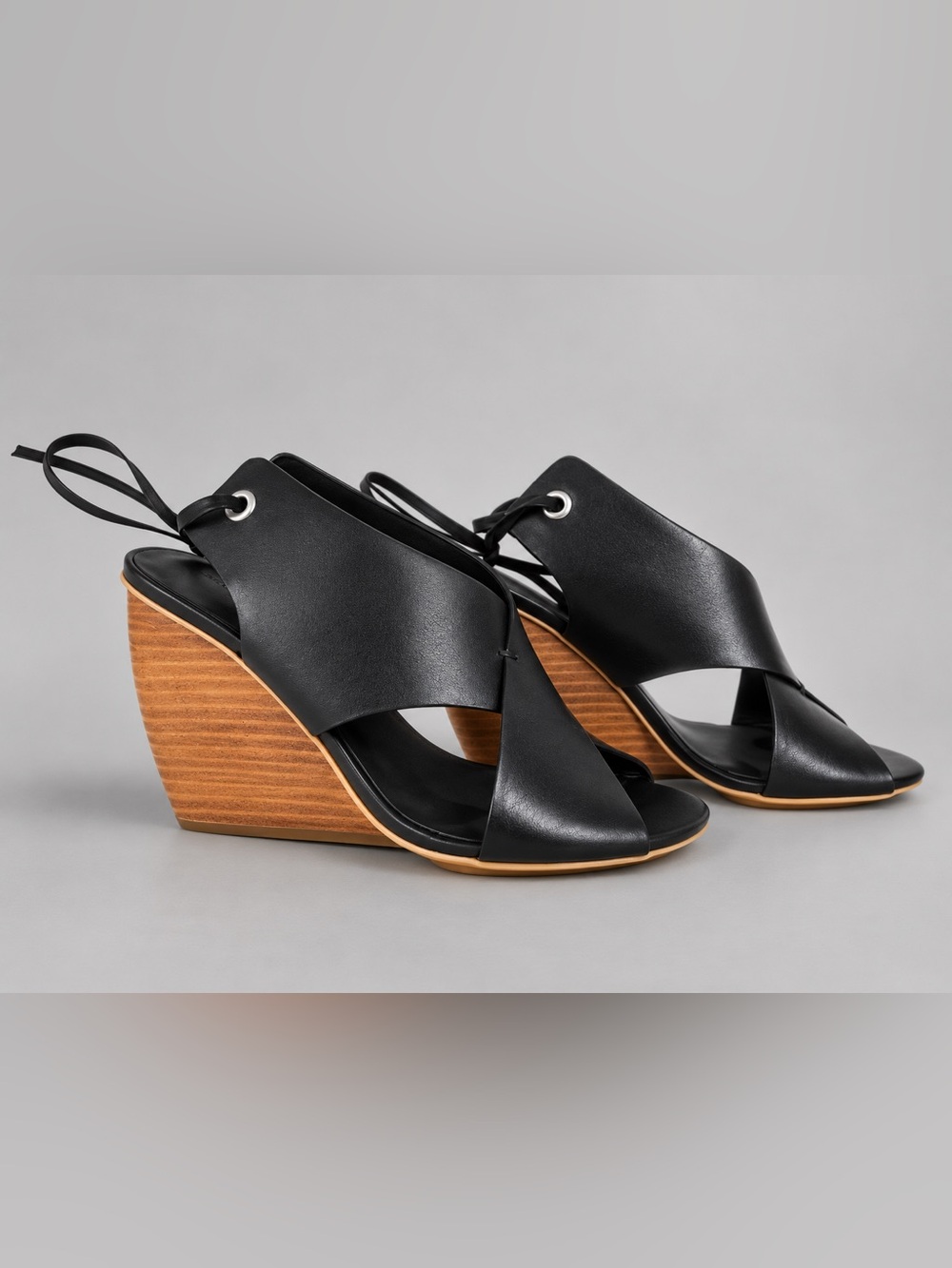 Rebecca Minkoff Eden Black Leather Open Toe Wedge Sandals Size 8 - Picture 4 of 8
